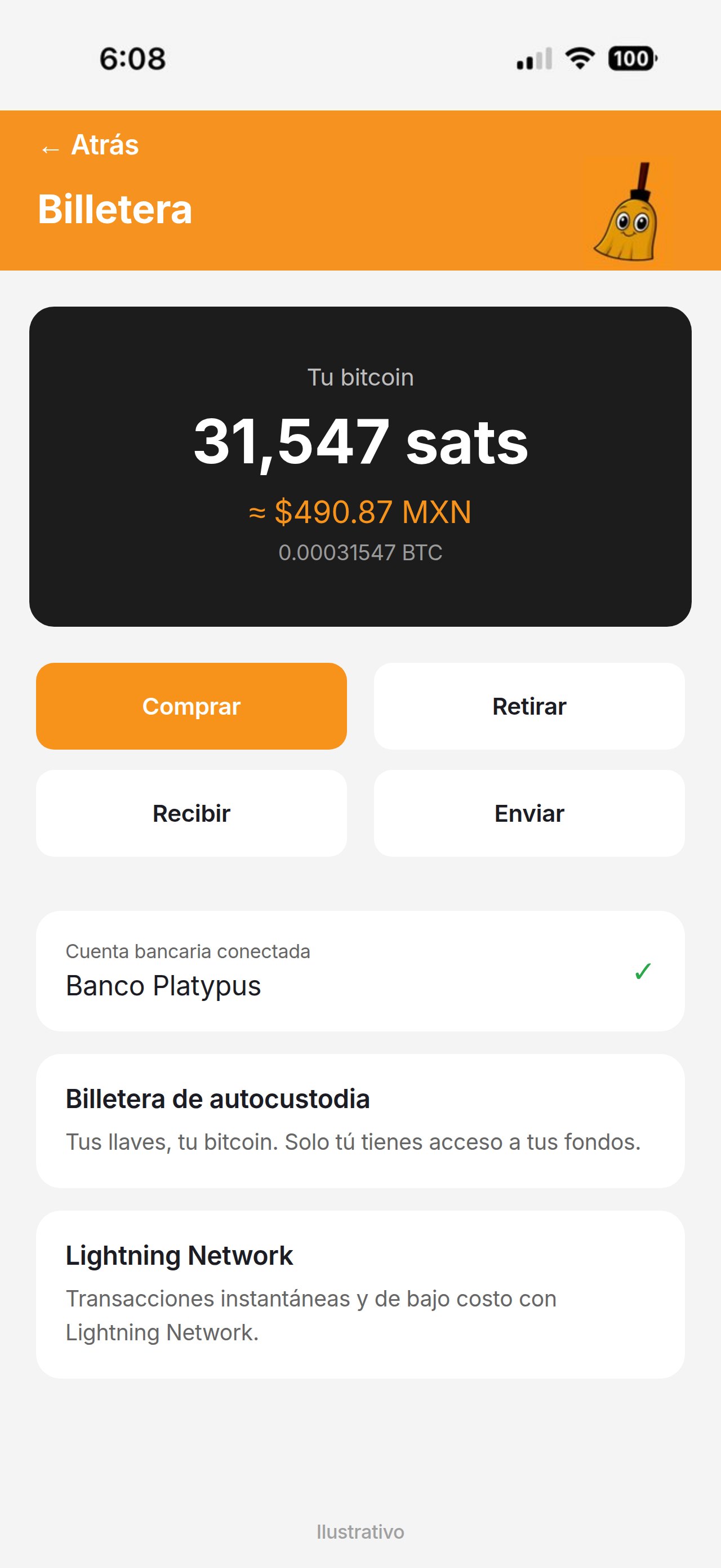 Pantalla de la billetera